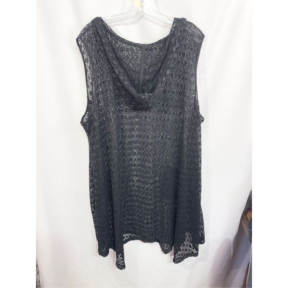 Catherines Plus Size 26W 28W Swim Cover‎ Up 3X Black Lace Hooded Pockets 1471 - Picture 2 of 8